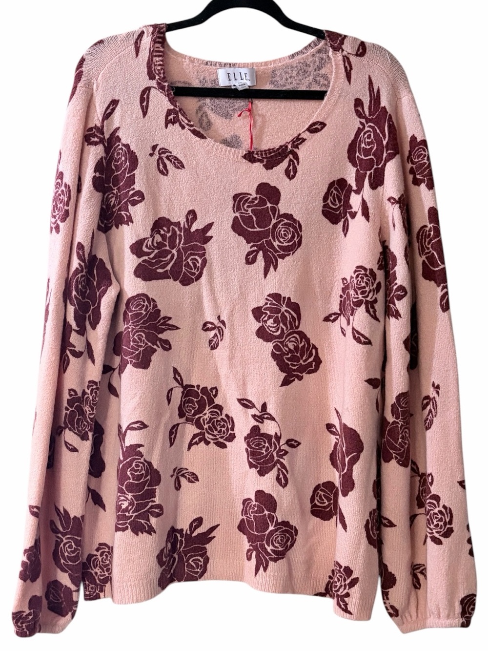 NWT Elle Plus Size Peach Rose Floral Print Soft Stretch Sweater XXL